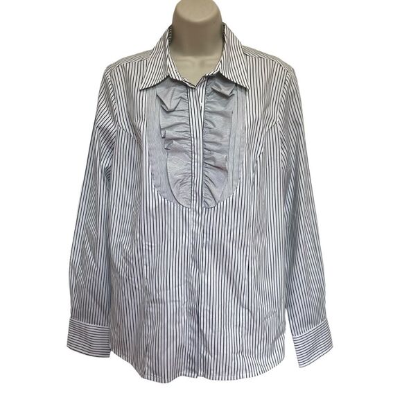 Worthington Striped Tuxedo Ruffle Button Down Shirt Sz L NWT - Picture 3 of 12